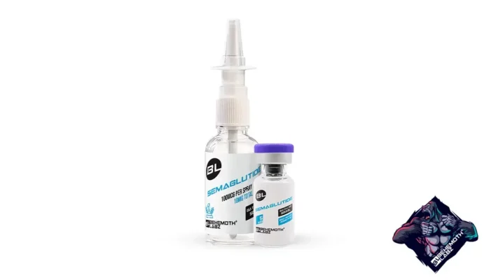 Semaglutide nasal spray bottle and a branded vial displayed together.